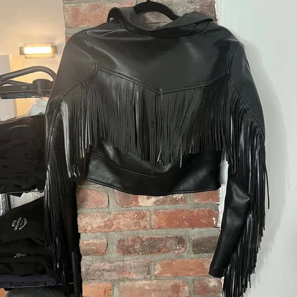 Black Fringe Leather Jacket - Picture 5 of 6